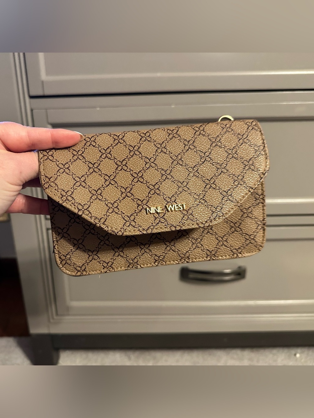 Nine West Brown Monogram Envelope clutch